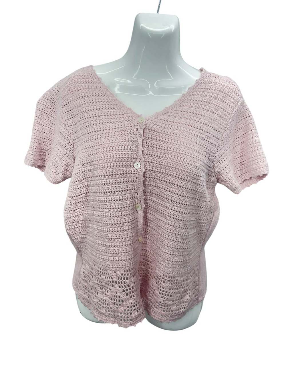 Vintage Crazy Horse Pink Open Knit Cardigan M Petite Liz Claiborne